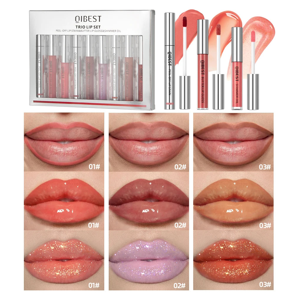 QIBEST 9-Pc Lip Set | Shimmer Oil, Peel-Off Liner & Gloss Lip Makeup Set QXL