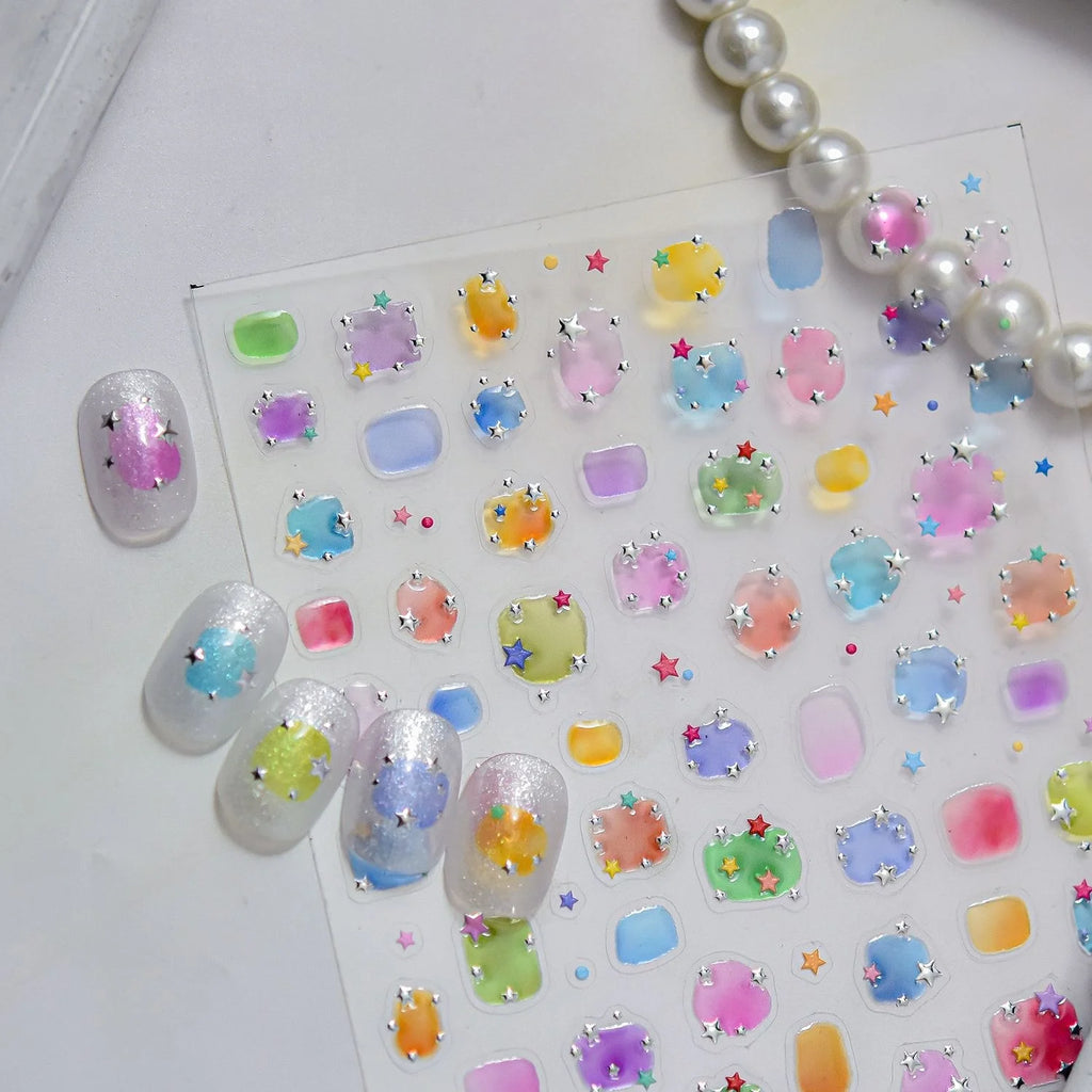 5D Macaron Star Nail Stickers | Gradient Candy Color Decals Nail Art Stickers QXL
