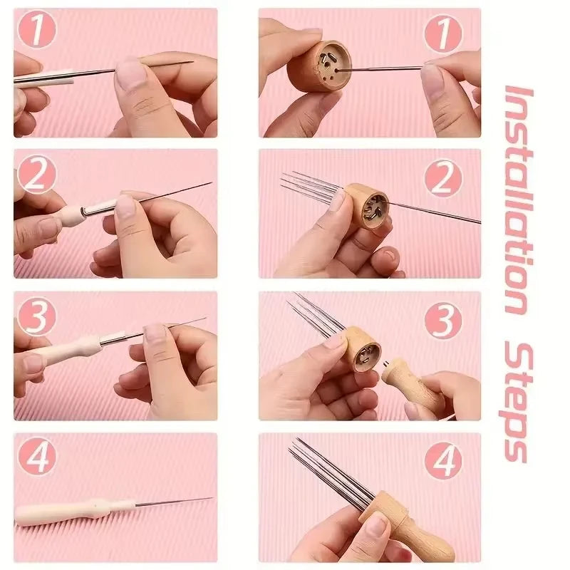 Needle Felting Set – 30 Needles, Wooden Handle & Finger Pad Needle Felting Kit QXL
