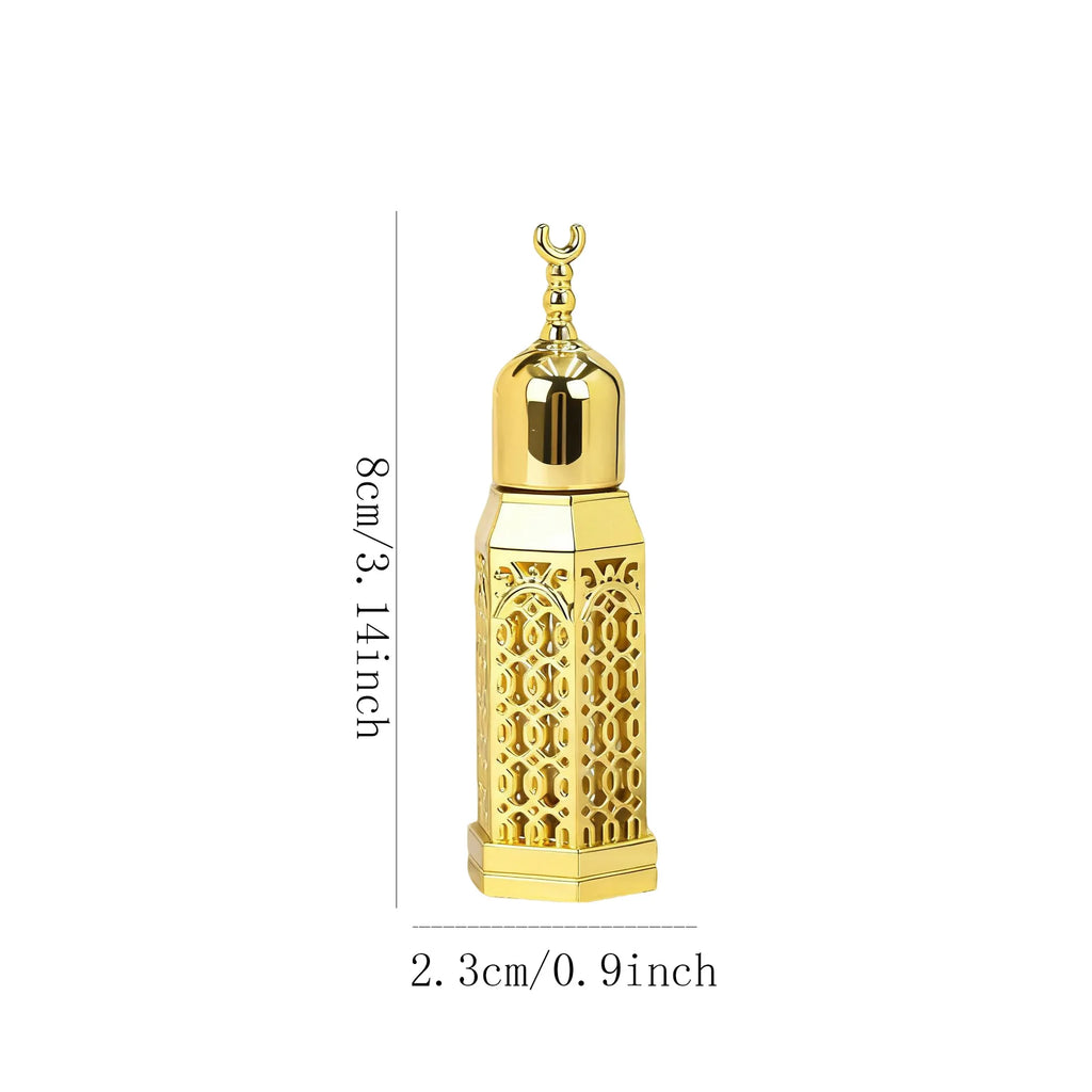 3ml Octagonal Glass Perfume Vial | Golden Hollow Metal Cover & Dropper Perfume Vial QXL 3ml