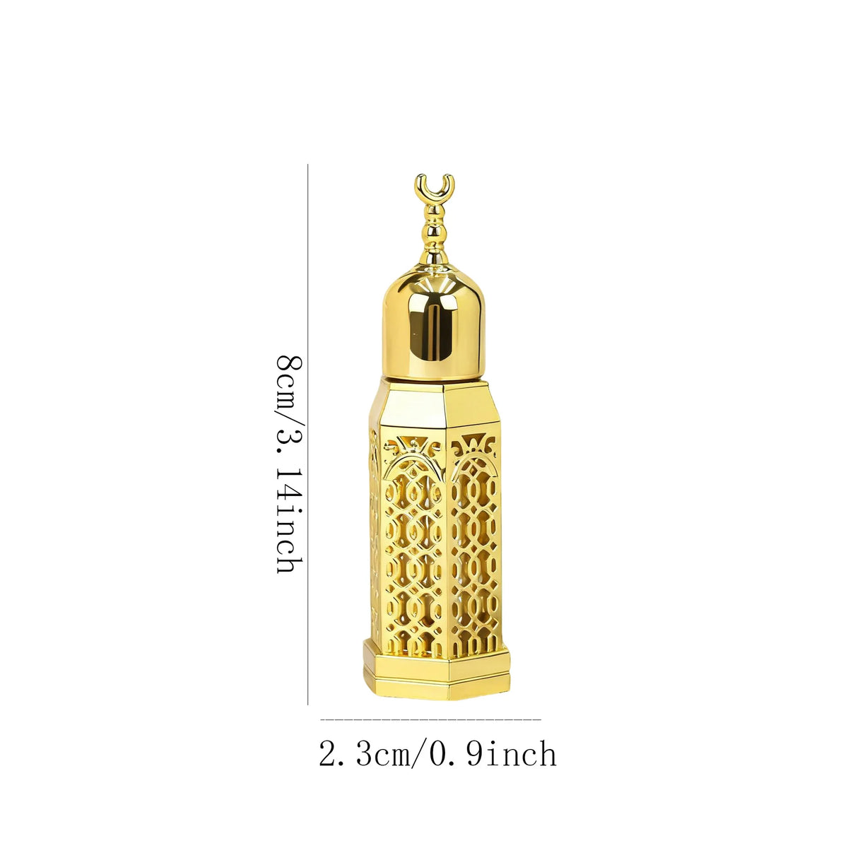 3ml Octagonal Glass Perfume Vial | Golden Hollow Metal Cover & Dropper Perfume Vial QXL 3ml