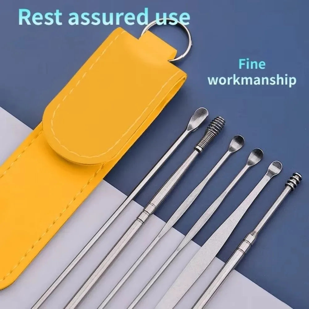 6-Pc 360° Stainless Steel Ear Pick Set | Spiral Ear Spoon Ear Cleaning Tool QXL