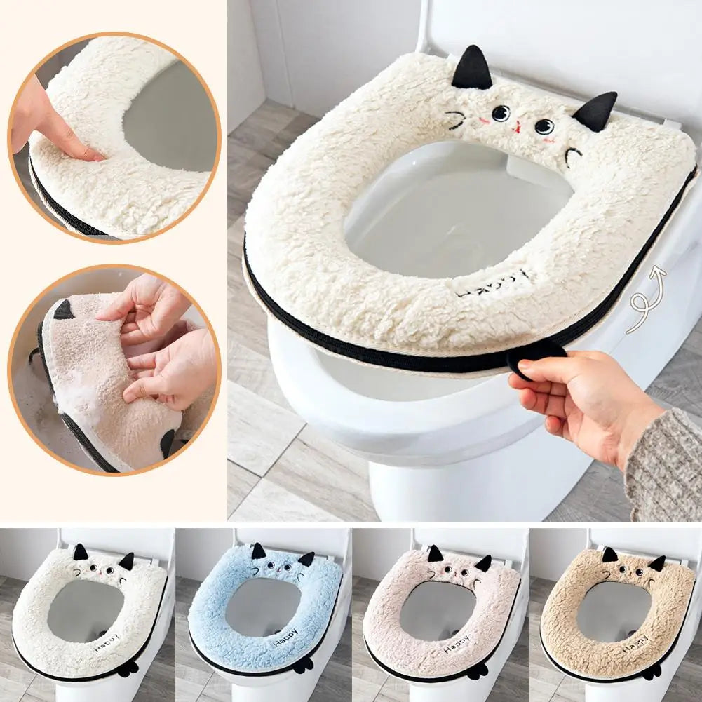 Velvet Toilet Seat Cover Pad | Soft Warm Waterproof Universal Fit Toilet Seat Cover QXL