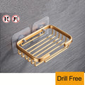 Drill-Free Wall-Mount Aluminum Soap Dish with Drainage | Black Soap Dish Holder QXL gold