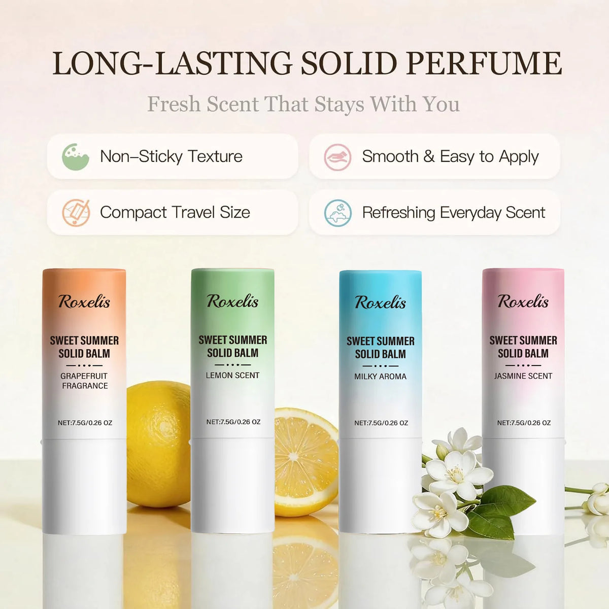 Solid Perfume Balm Set – Lemon, Jasmine, Grapefruit & Milky | 4-Pack Solid Perfume Balm QXL