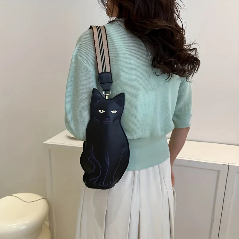 Black Cat Crossbody Chest Bag | Cute Anime PU Leather Crossbody Chest Bag QXL