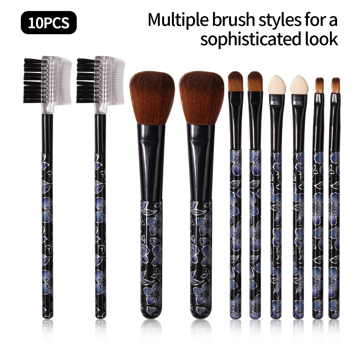 KOSSHOW 10-Pc Blue Leopard Makeup Brush Set | Kabuki & Powder Makeup Brush Set QXL MULTI