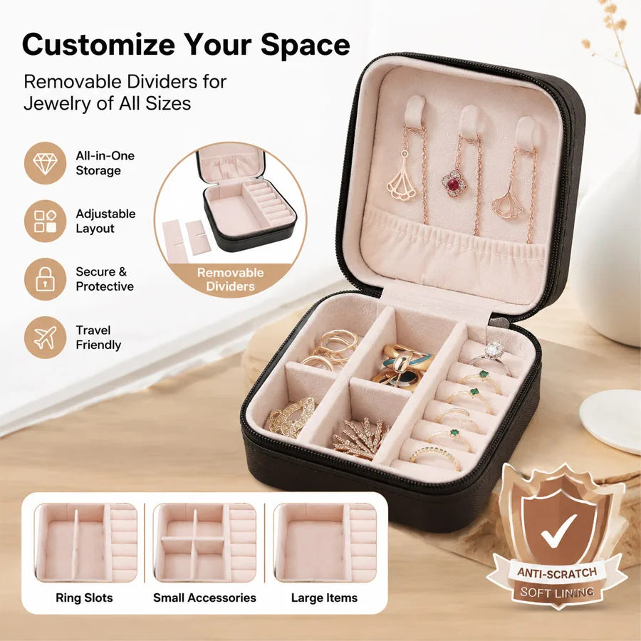 Portable Mini Travel Jewelry Box for Rings, Earrings & Necklaces Travel Jewelry Box QXL