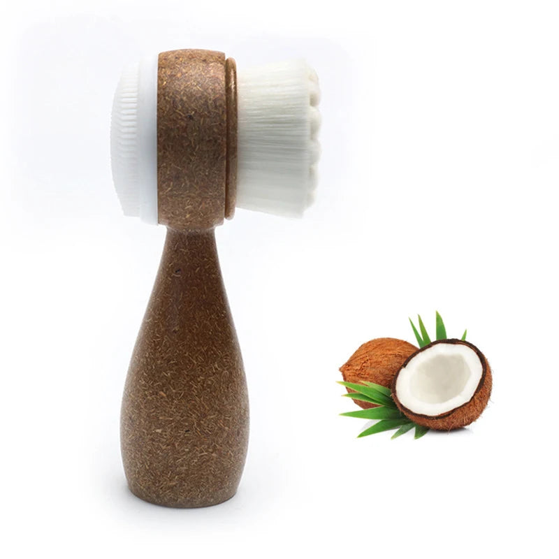 Double-Sided Coconut Handle Facial Cleansing & Exfoliating Brush Facial Cleansing Brush QXL one size