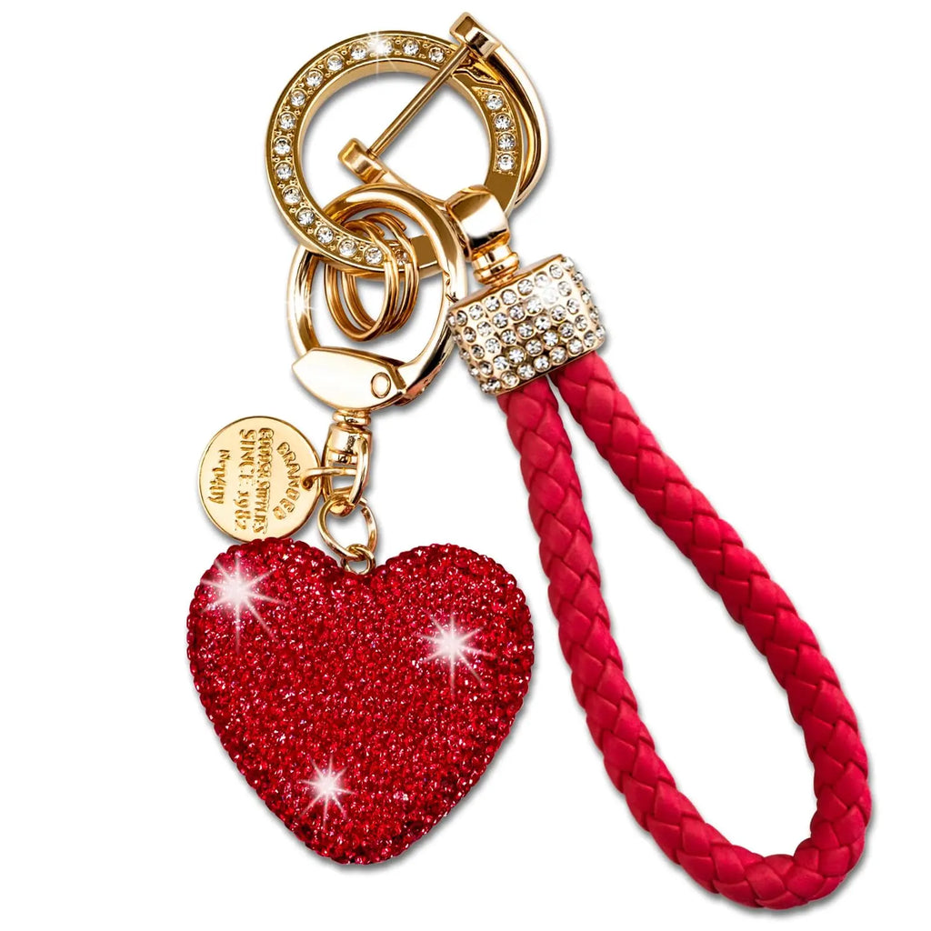 Rhinestone Heart Keychain | Crystal Car Key Ring Gift for Her Rhinestone Keychain QXL RED