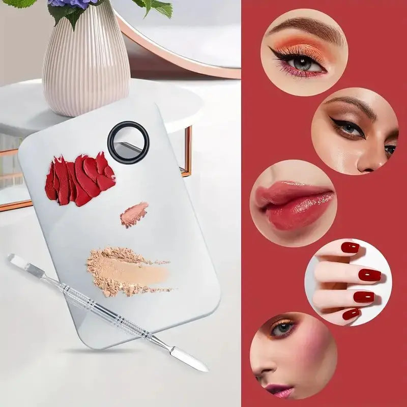 Stainless Steel Makeup Mixing Palette & Spatula Set – 2-Pack Makeup Mixing Palette QXL