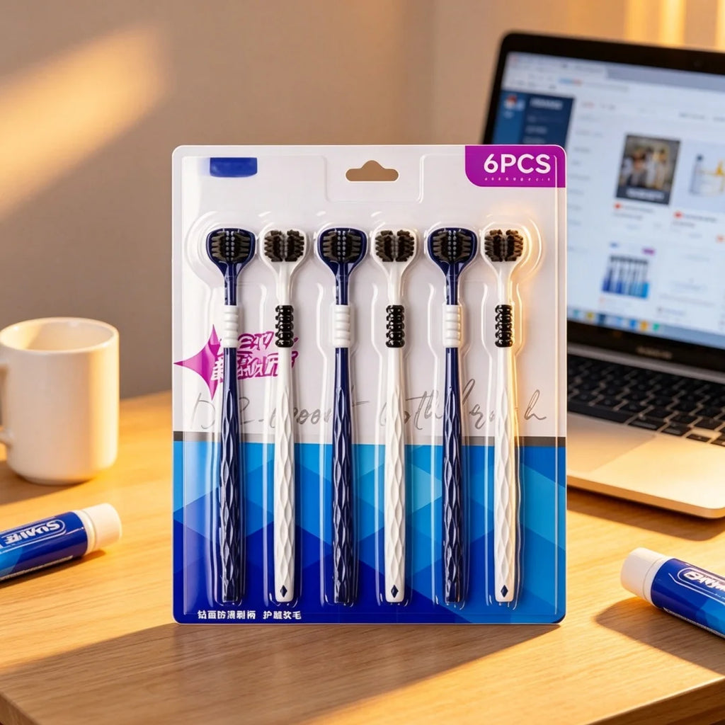6-Pack 3D U-Shaped Three-Sided Soft Toothbrush for Adults Manual Toothbrush QXL