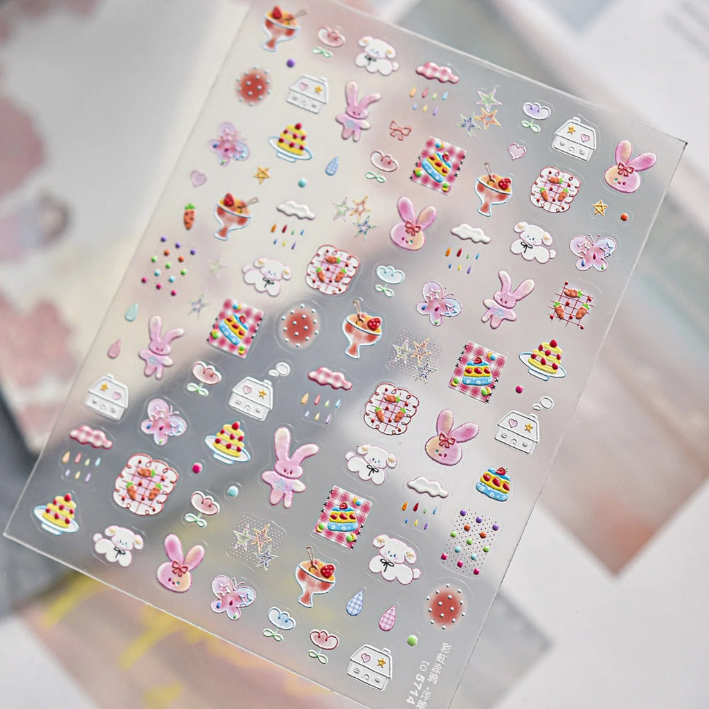5D Embossed Kawaii Nail Stickers | Cartoon Nail Art Decals Nail Art Stickers QXL
