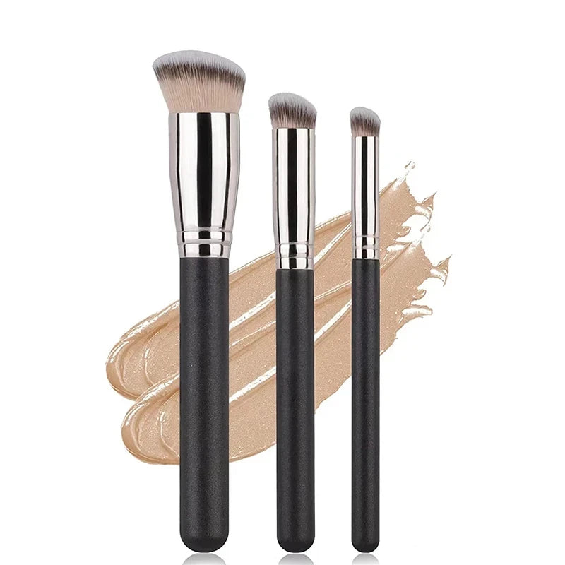 Foundation & Concealer Brush Set – Blending Contour Brushes Makeup Brush Set QXL 3PC-Black-Set