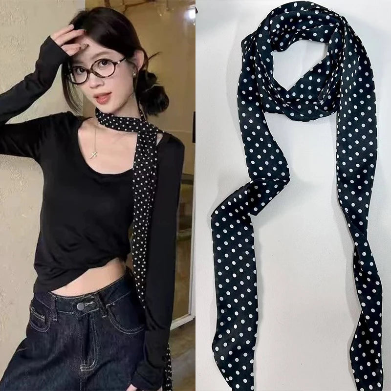 Women's Polka Dot Narrow Scarf 190cm | Headband, Bag Tie & Choker