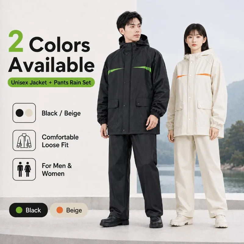 Unisex 2-Piece Waterproof Cycling Rain Suit – Jacket & Pants Cycling Rain Suit QXL