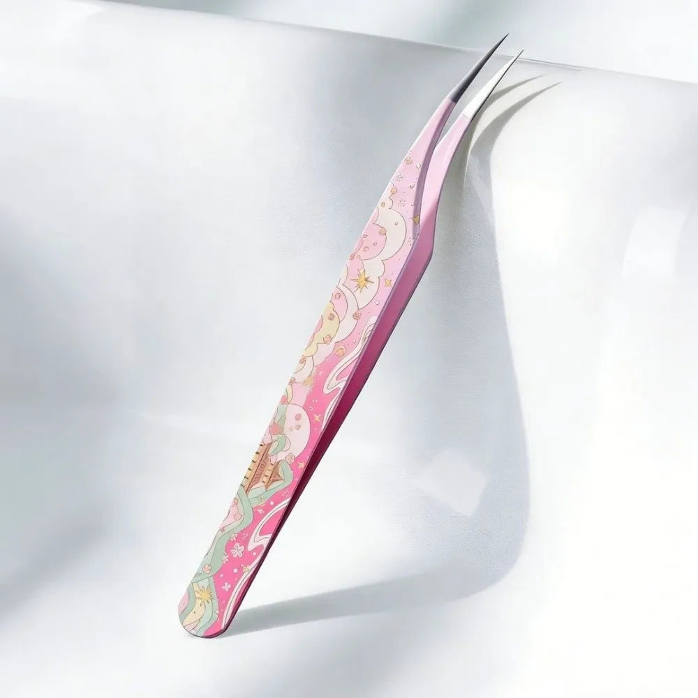 Anti-Static Curved Lash Tweezers | Stainless Steel Extensions Eyelash Tweezers QXL Pink