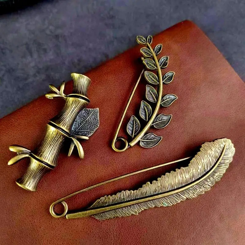 Vintage Bronze Twig Feather Large Brooch Pin | Sweater Scarf Fashion Brooch Pin QXL
