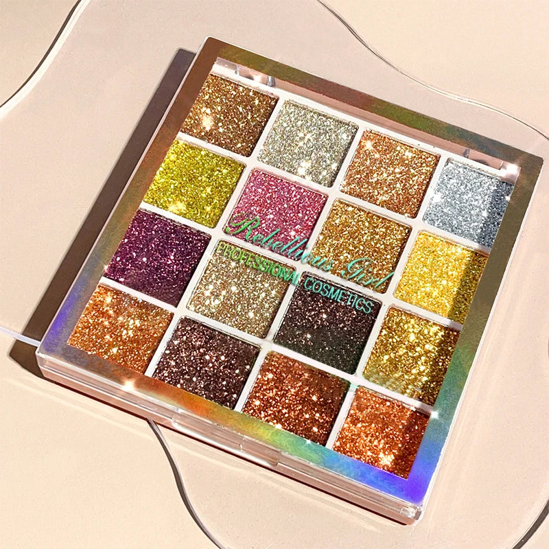 VERONNI 16-Color Glitter Eyeshadow Palette | Shimmer Sequin Glitter Eyeshadow Palette QXL