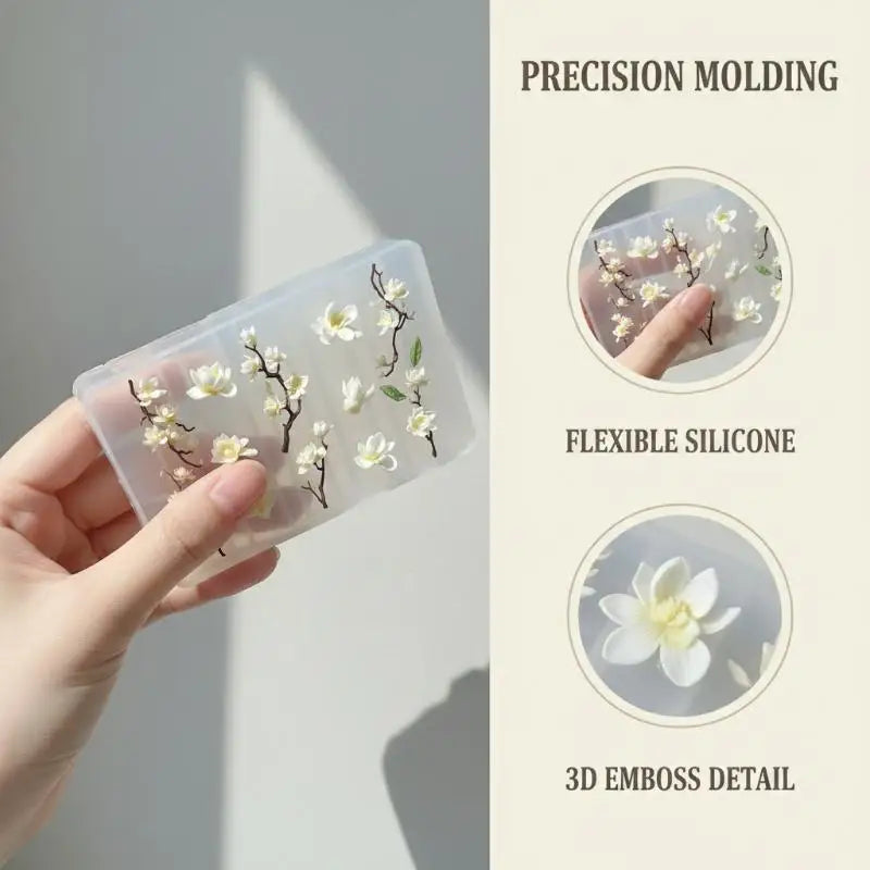 3D Magnolia Silicone Nail Art Mold | Floral Carving Template Silicone Nail Mold QXL