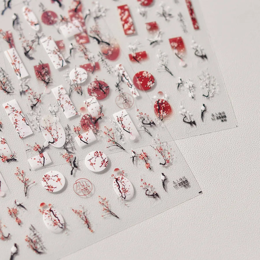 5D Plum Blossom Nail Stickers | Self-Adhesive Floral Decals Nail Art Stickers QXL