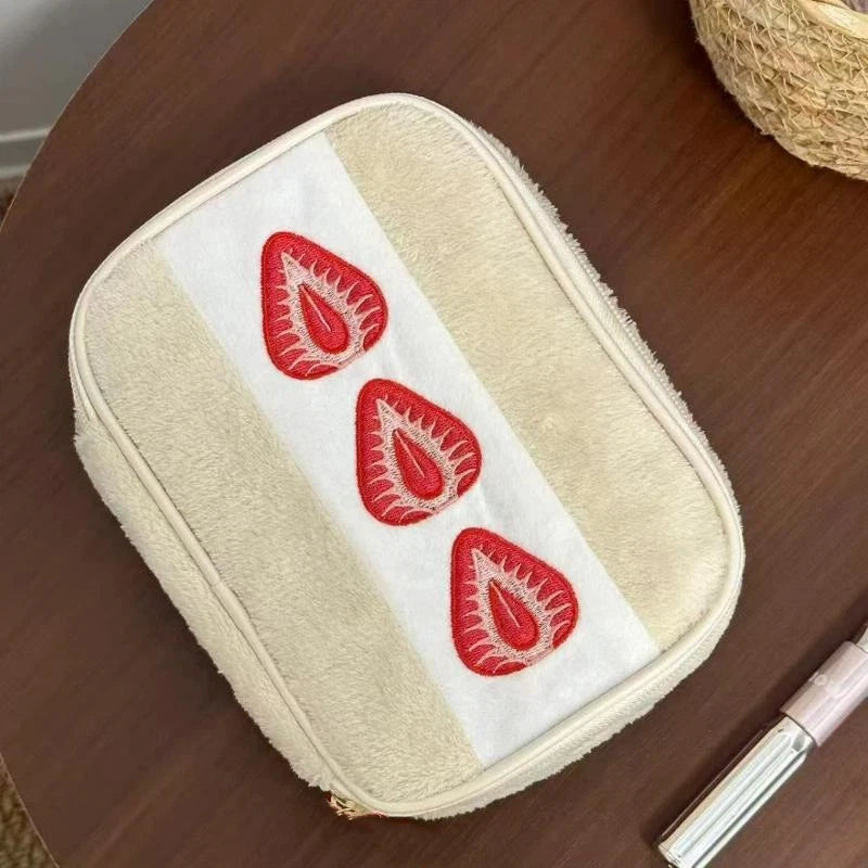 Embroidered Strawberry Pencil Case | Large Capacity Storage Bag Pencil Case QXL