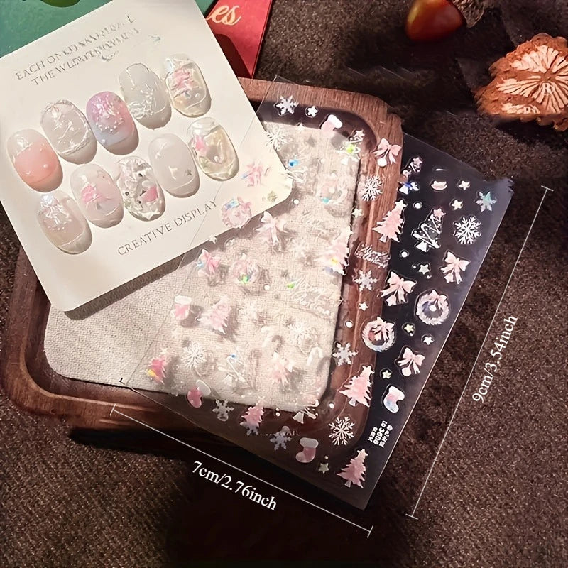 Iridescent Christmas Nail Stickers – Snowflake Holiday Decals Nail Art Stickers QXL