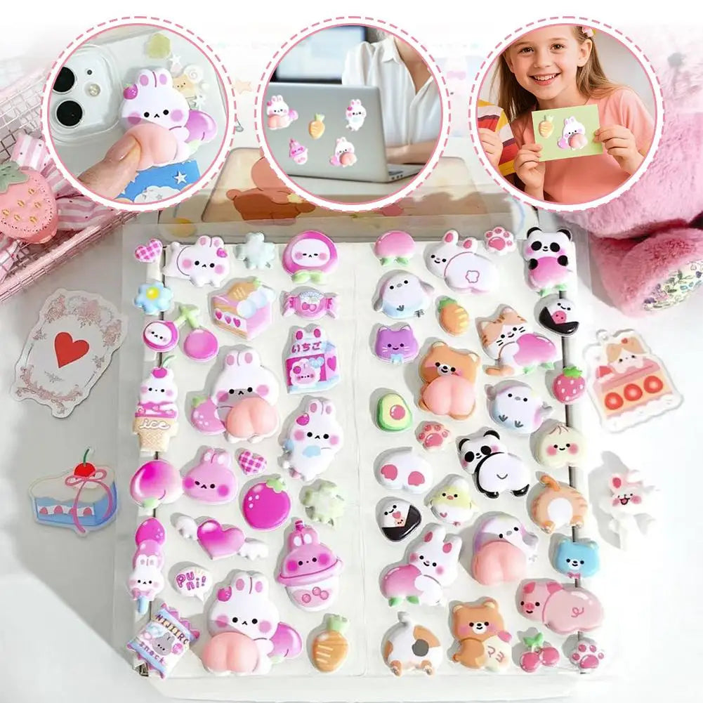 3D Kawaii Bunny Stickers | Squishy PVC DIY Decals for Crafts Kawaii Craft Stickers QXL