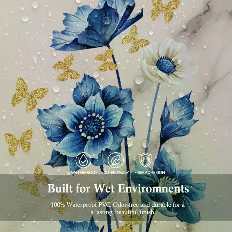 Blue Flower & Gold Butterfly PVC Wall Stickers 30×60cm Wall Decal Sticker QXL