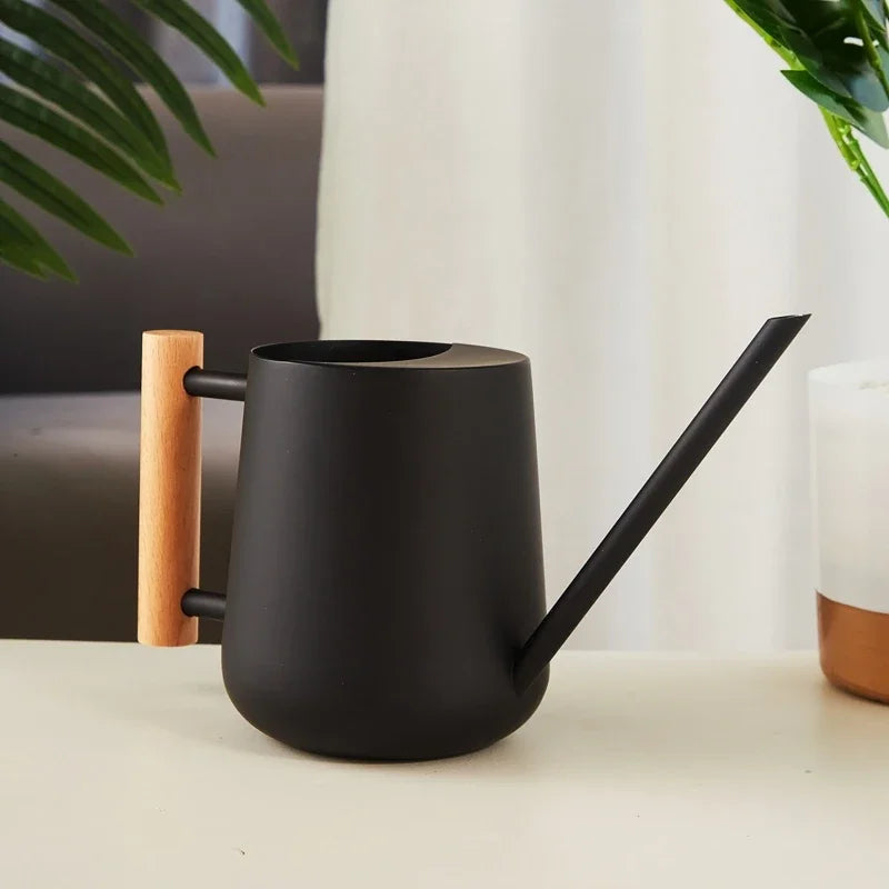 Stainless Steel Long Spout Watering Can – Wooden Handle 1L Garden Watering Can QXL black