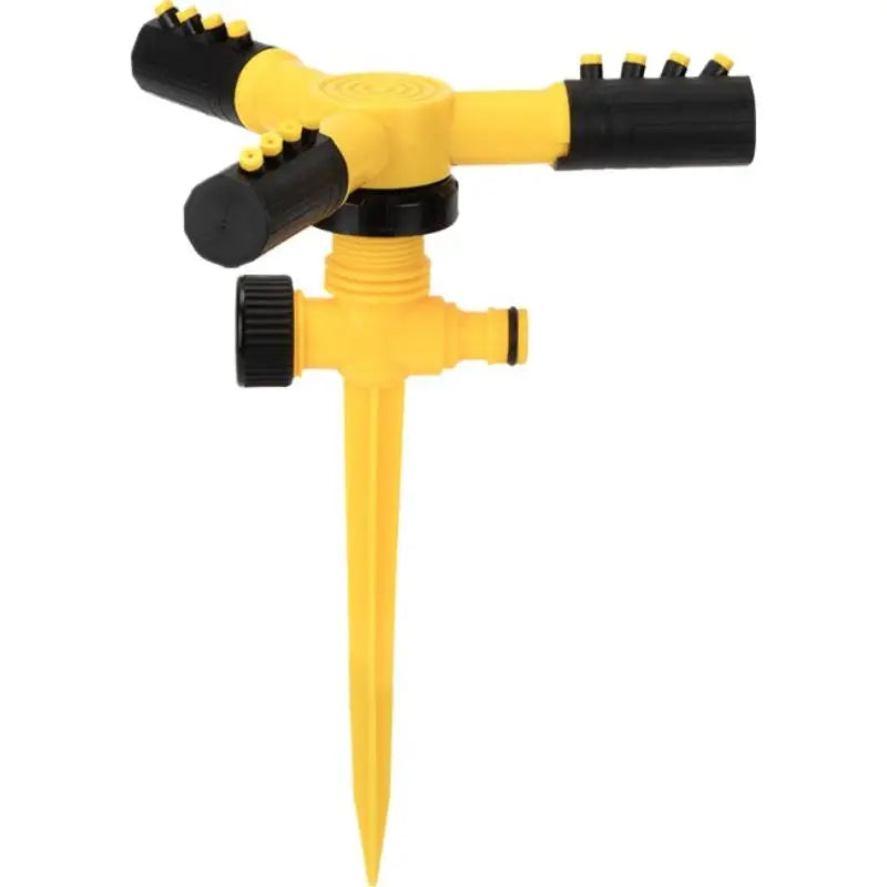 360° Rotating Garden Sprinkler | 3-Arm Irrigation & Ground Spike Garden Sprinkler QXL Yellow