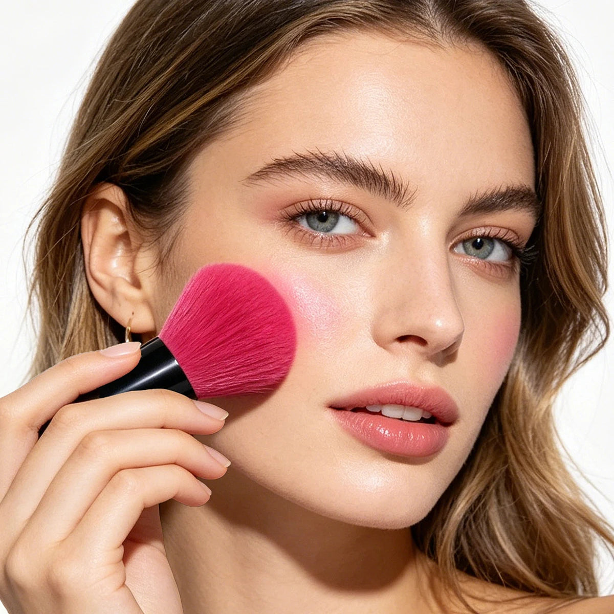 KOSSHOW Pink Blush Brush & Powder Puff Set – 2-Piece Makeup Brush Set QXL