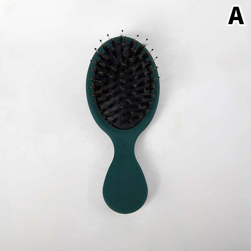 Mini Oval Boar Bristle & Nylon Hair Brush | Anti-Static Boar Bristle Hair Brush QXL Green