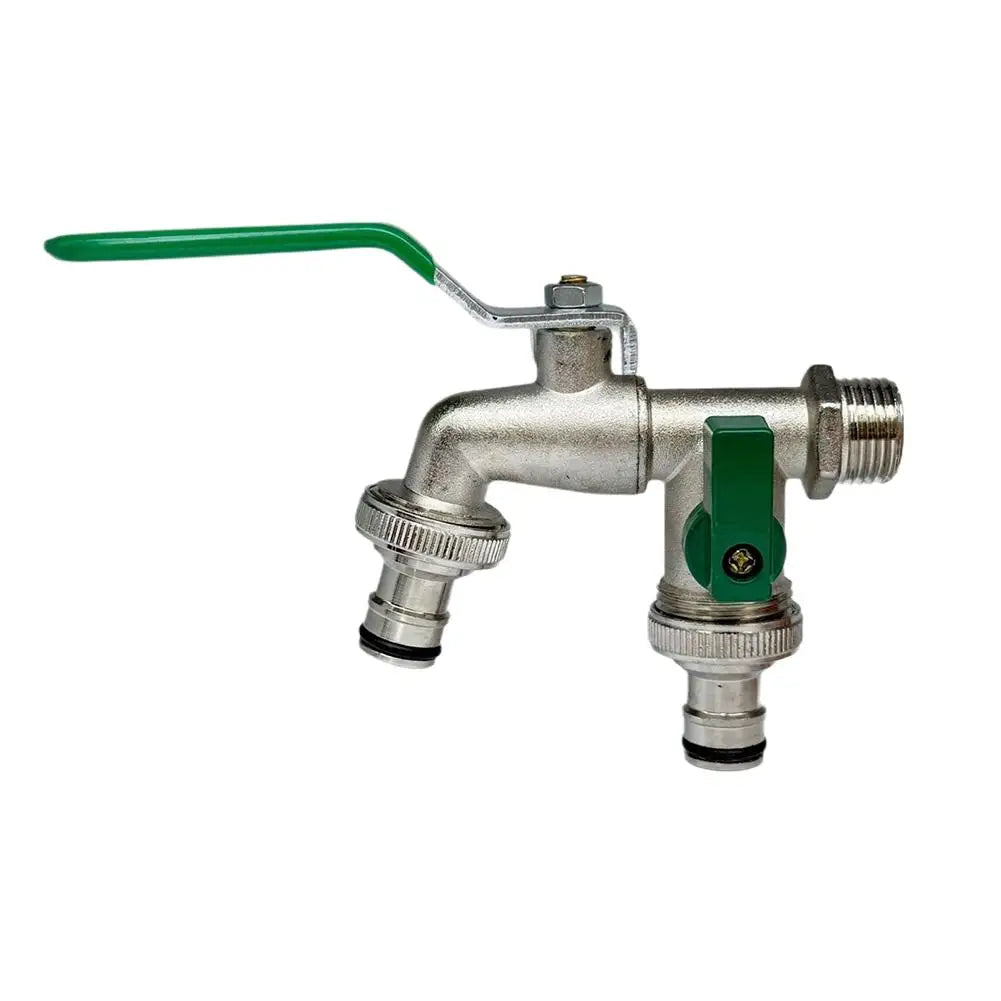 1/2" Dual Spout Outdoor Tap Splitter with Brass Ball Valves Garden Tap Splitter QXL Green