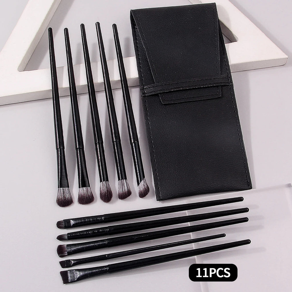 10-Pc Eye Makeup Brush Set with PU Leather Pouch – Black Eye Makeup Brush Set QXL