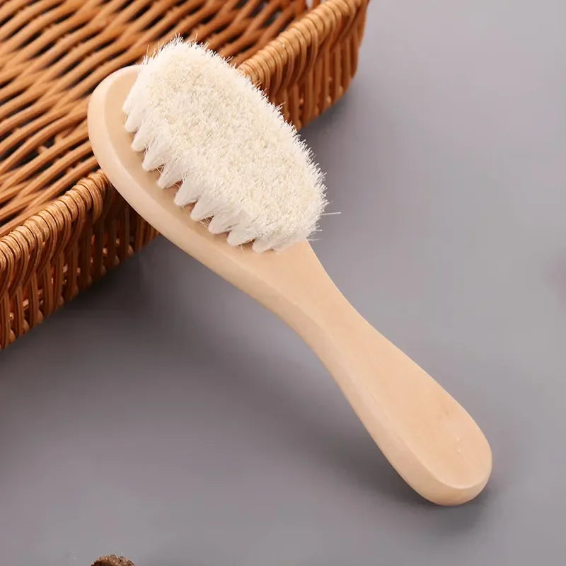 Newborn Baby Hair Brush & Comb Set | Soft Wool Wooden Baby Hair Brush Set QXL