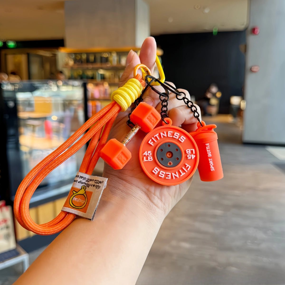 Fitness Keychain | Dumbbell, Weight Plate & Bottle Charms Novelty Keychain QXL Orange