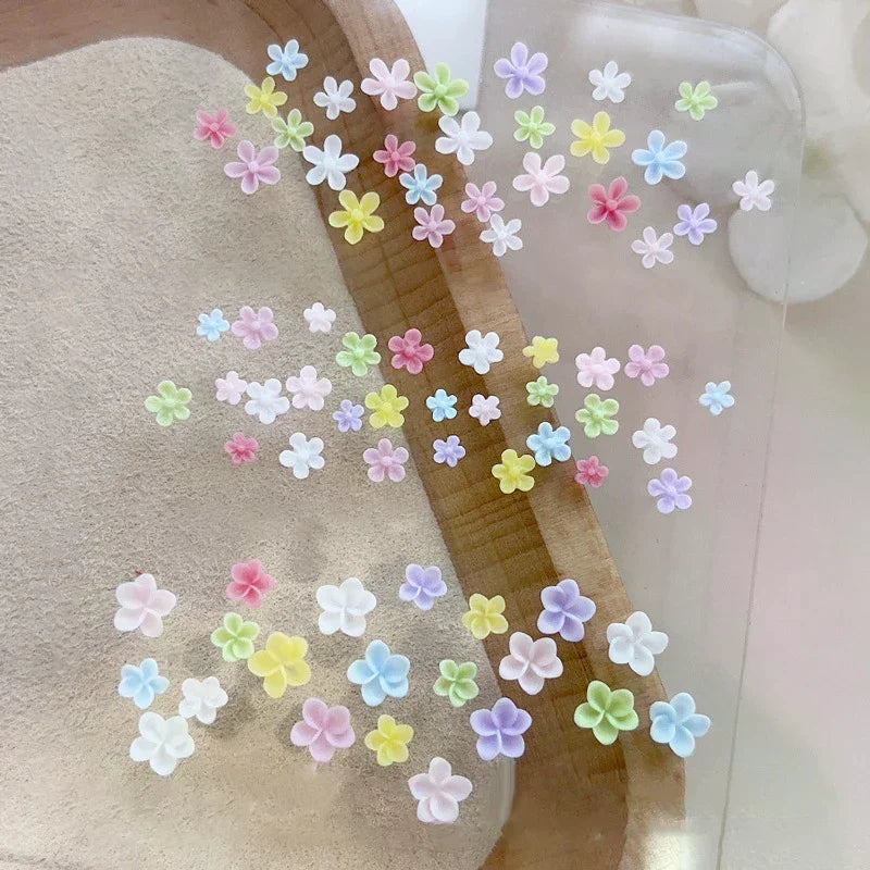 50-Pc Colorful 5-Petal Flower Nail Art Charms | 3D Resin Mix Nail Art Charms QXL