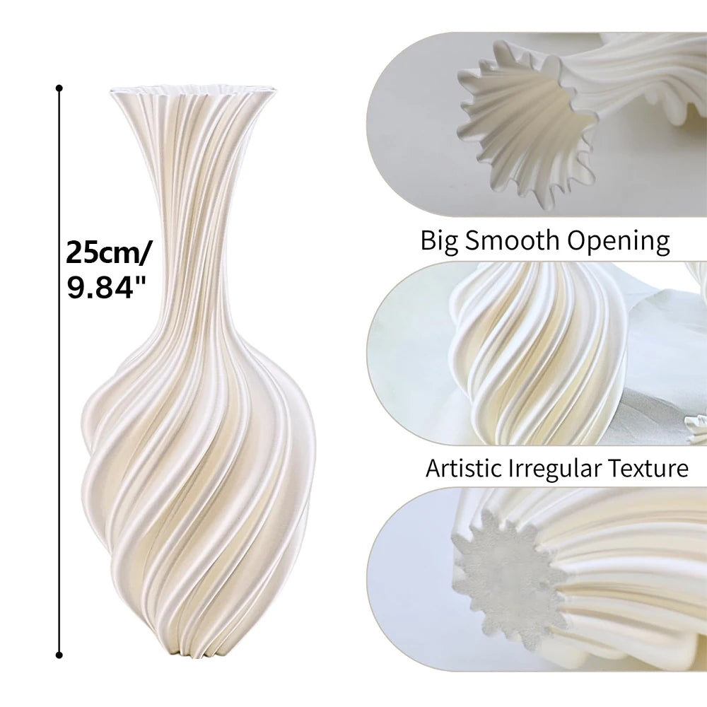 3D Printed Twisted Vase | 9.8" White Silk-Finish Home Décor Decorative Vase QXL
