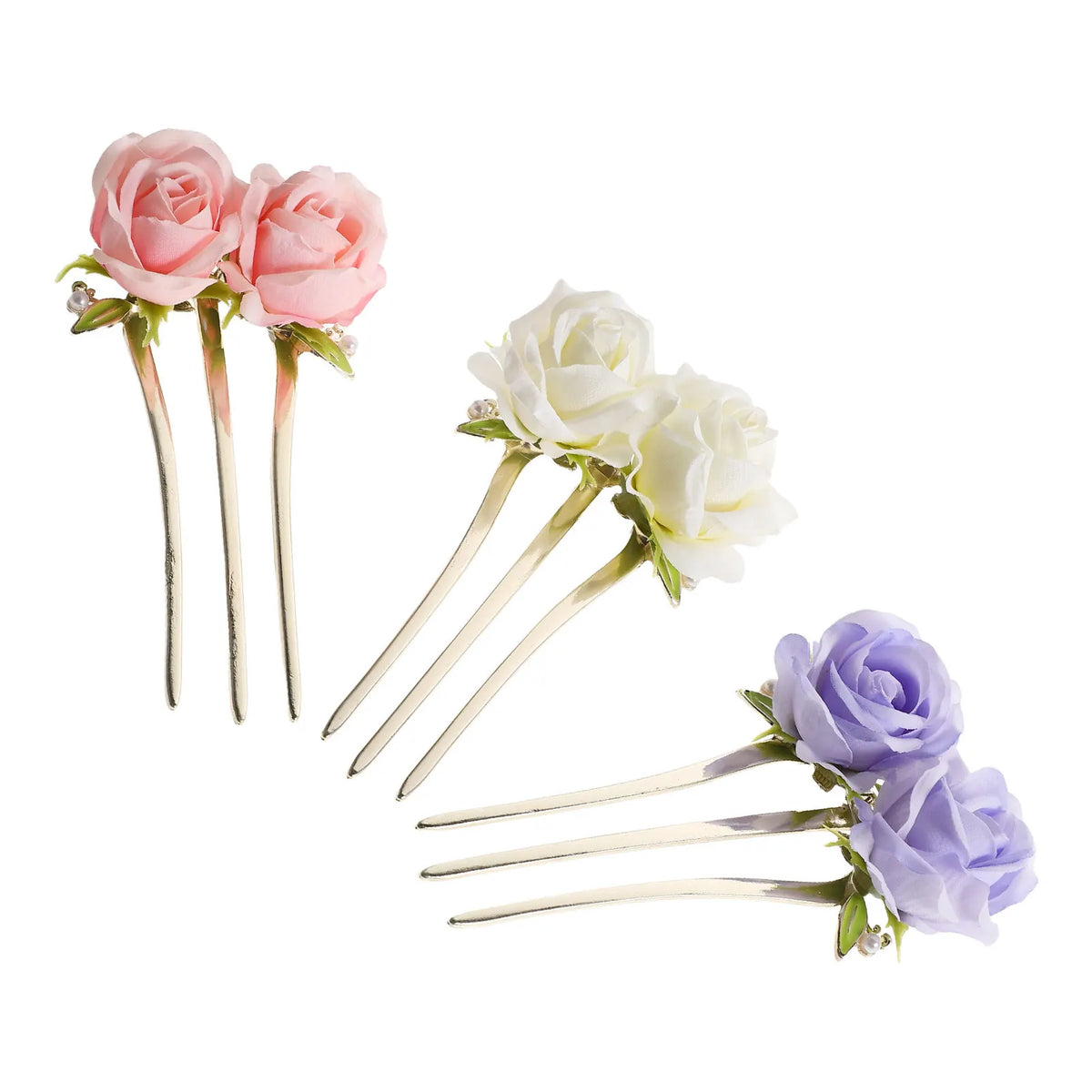 3-Pack Vintage Peony Flower Hair Forks | Chinese Style Updo Pins Floral Hair Fork Set QXL