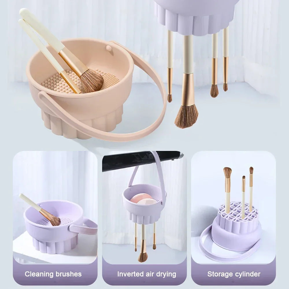 Silicone Makeup Brush Cleaning Bowl & Sponge Drying Set Brush Cleaning Set QXL
