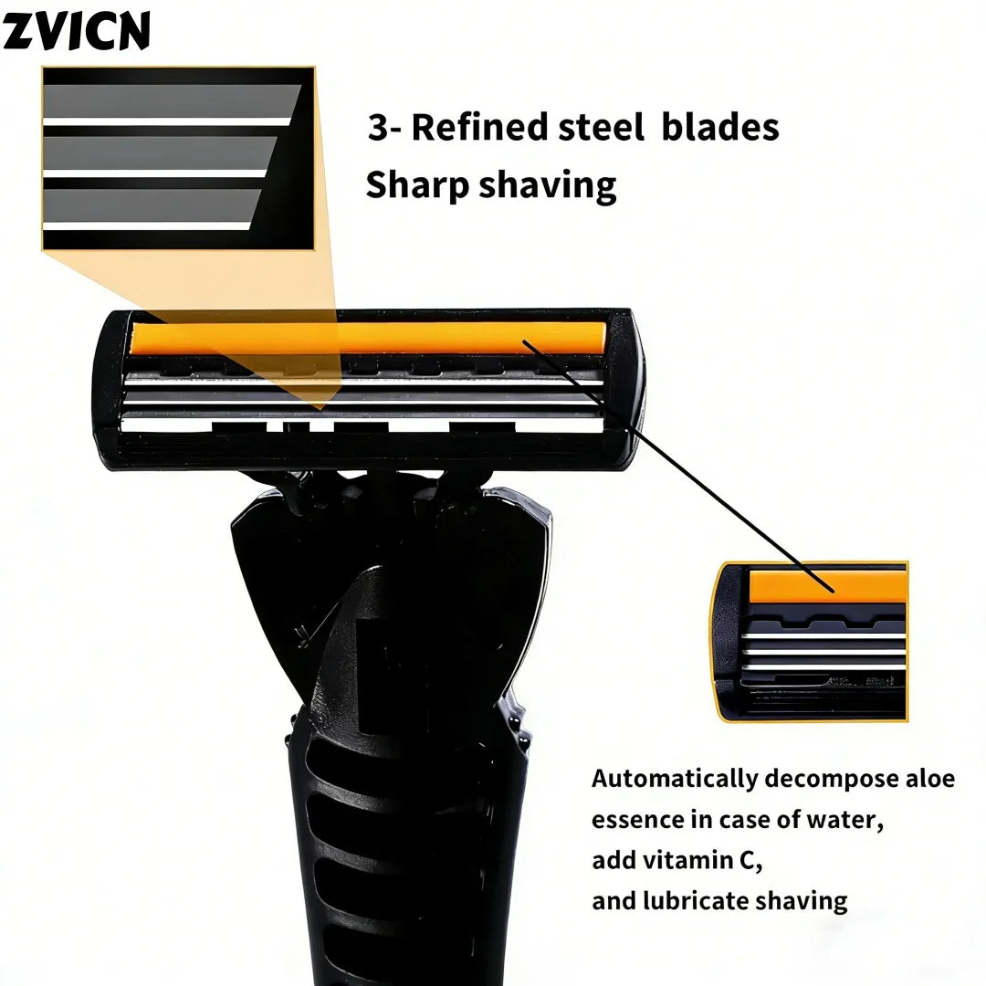 Men's 3-Layer Reusable Razor | Replaceable Head Shaver Manual Razor QXL