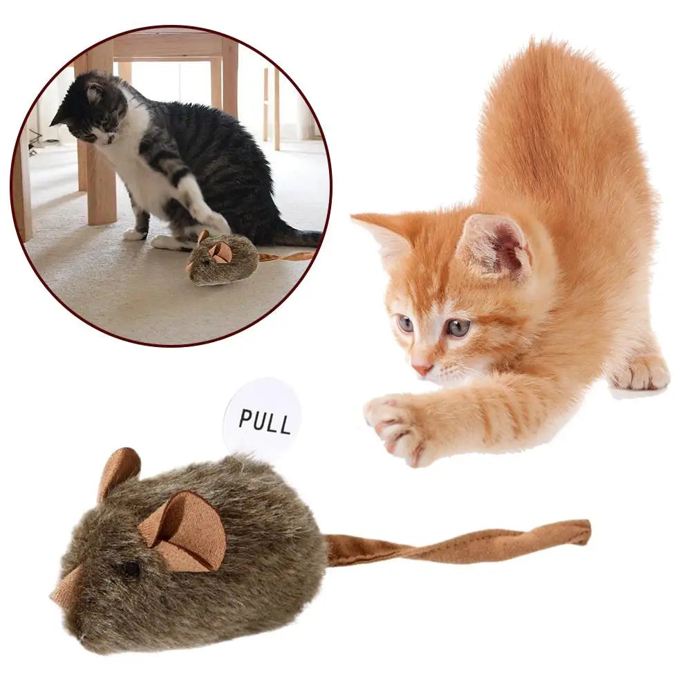 Plush Mouse Cat Toy | Interactive Pull-Activated Pet Playmate Cat Plush Toy QXL
