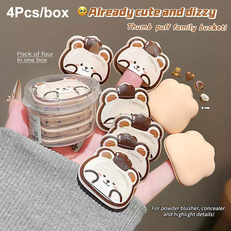 4-Pack Bear Finger Makeup Puffs | Air Cushion Sponge Applicator Makeup Sponge Puffs QXL