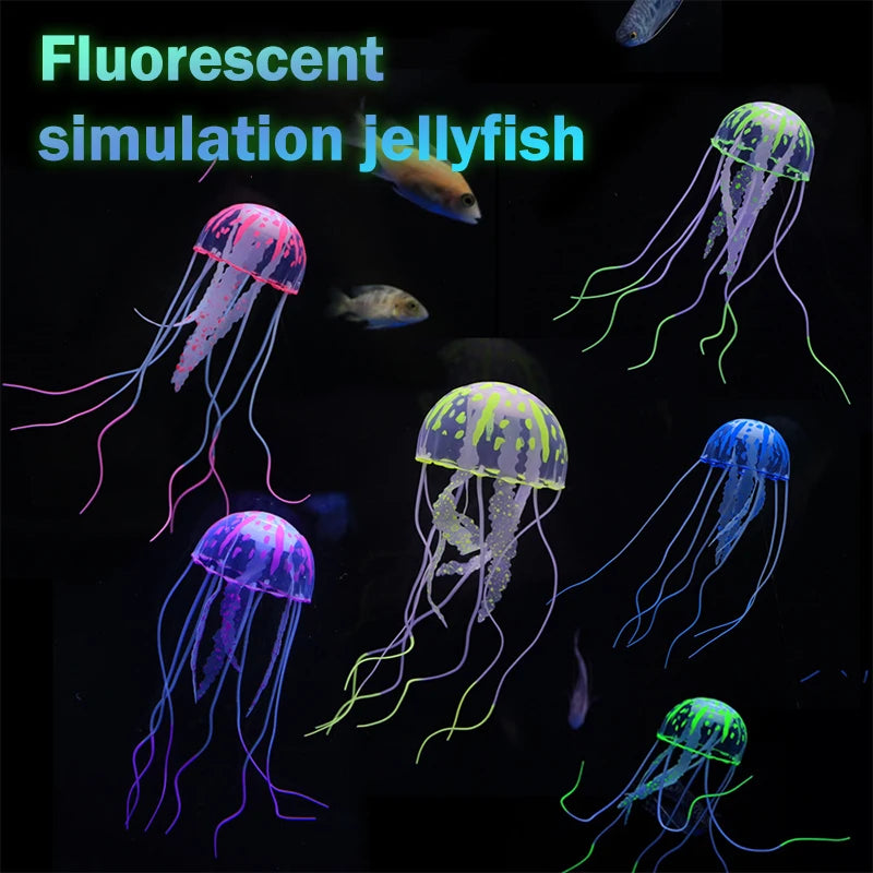 Glowing Silicone Jellyfish Fish Tank Ornament | Aquarium Decor Aquarium Ornament QXL