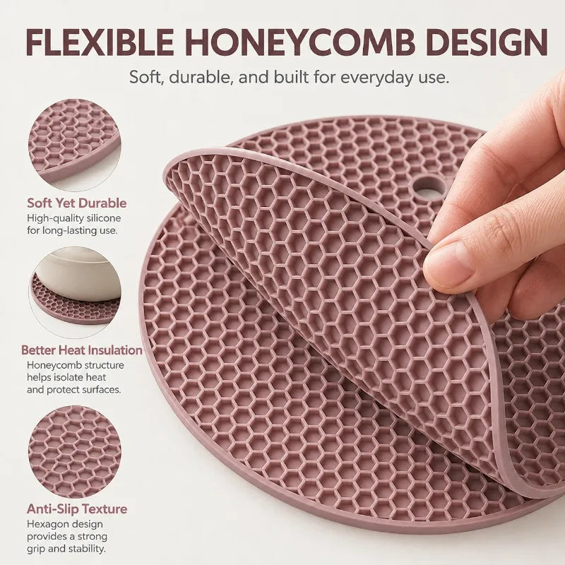 17cm Round Honeycomb Silicone Trivet Mat | Non-Slip Pot Holder Silicone Trivet Mat QXL