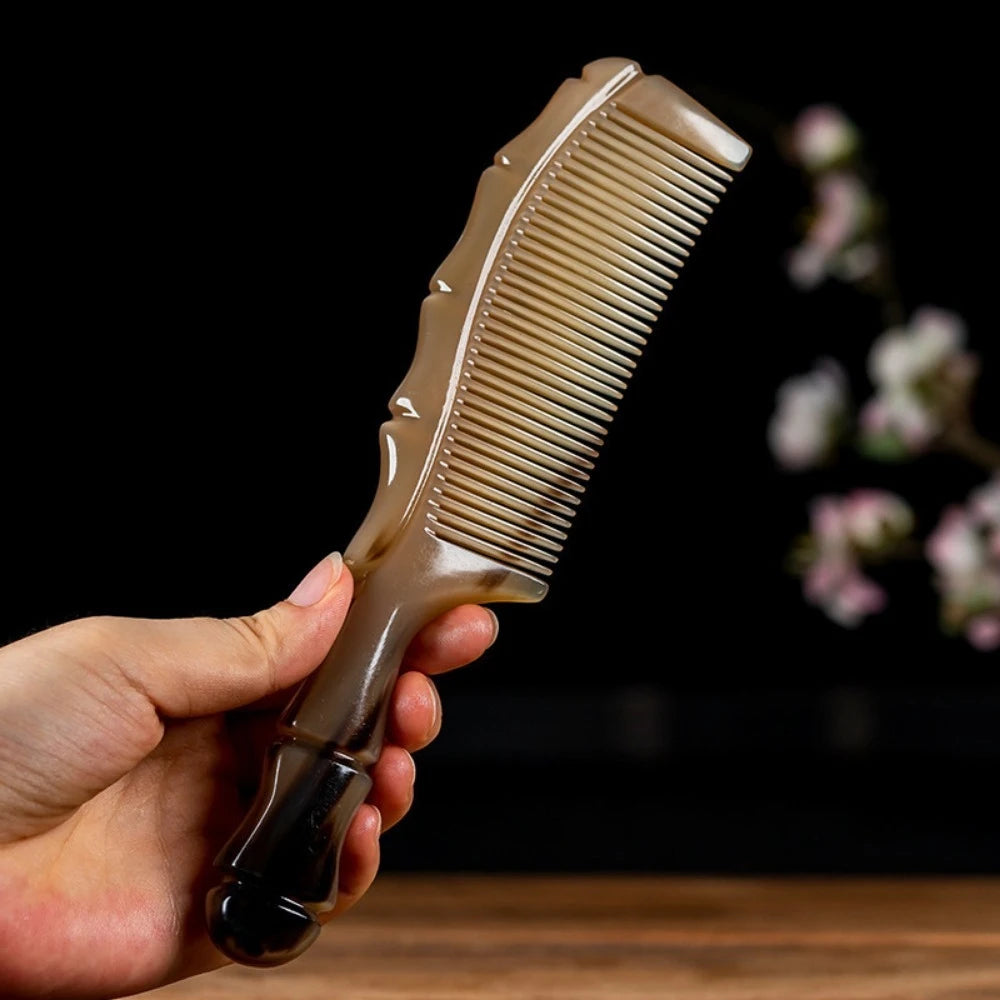 Natural Bamboo Hair Comb | Fine Tooth Anti-Static Long Handle Bamboo Hair Comb QXL