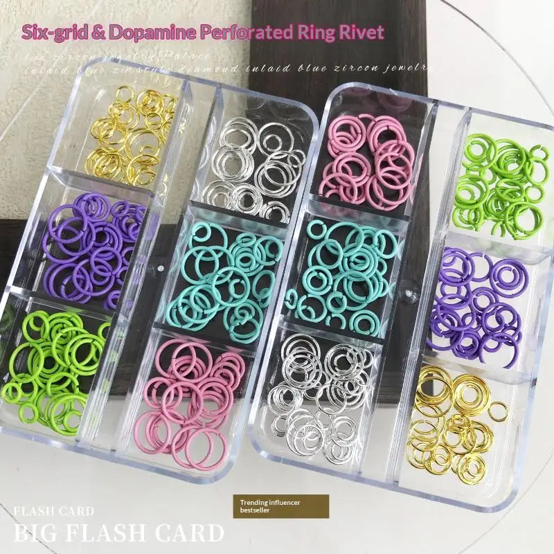 Dopamine Color Nail Jump Rings | 6-Grid Box, 100 Pcs Charms Nail Art Charms QXL one size