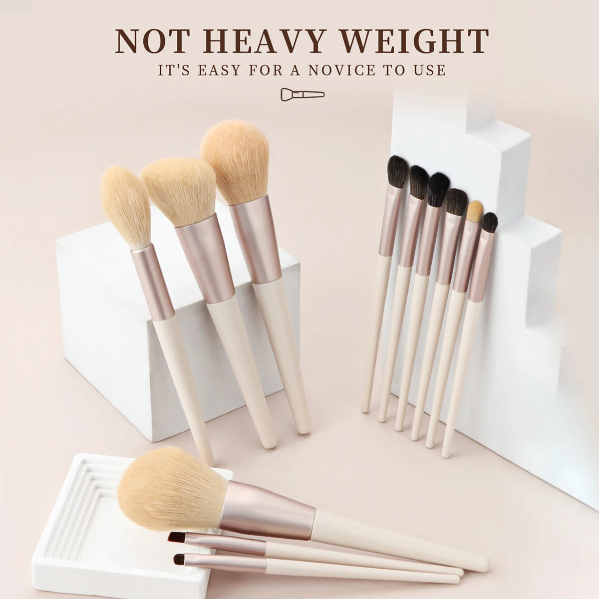 Ronshadow 12-Pc Cream Yellow Makeup Brush Set | Soft Bristles Makeup Brush Set QXL