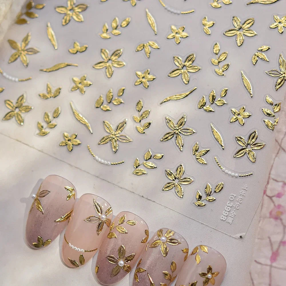 5D Hot Stamping Nail Stickers – Floral & Butterfly Decals Nail Art Stickers QXL
